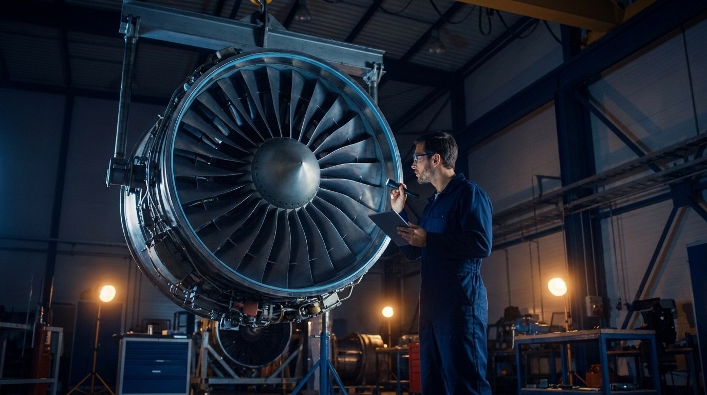 Componentes aeroespaciales en proceso de manufactura
