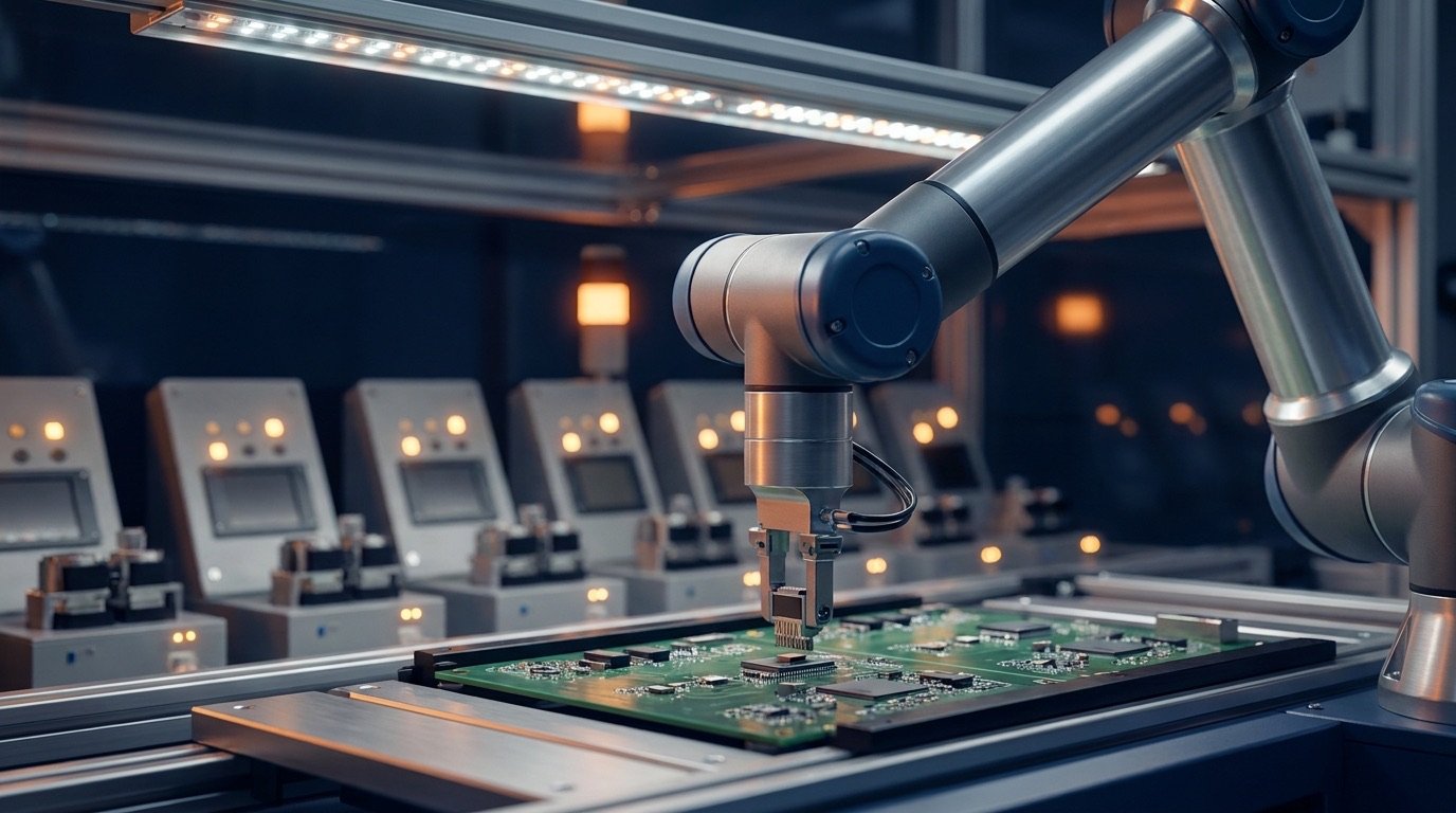 Robotic arm assembling electronics