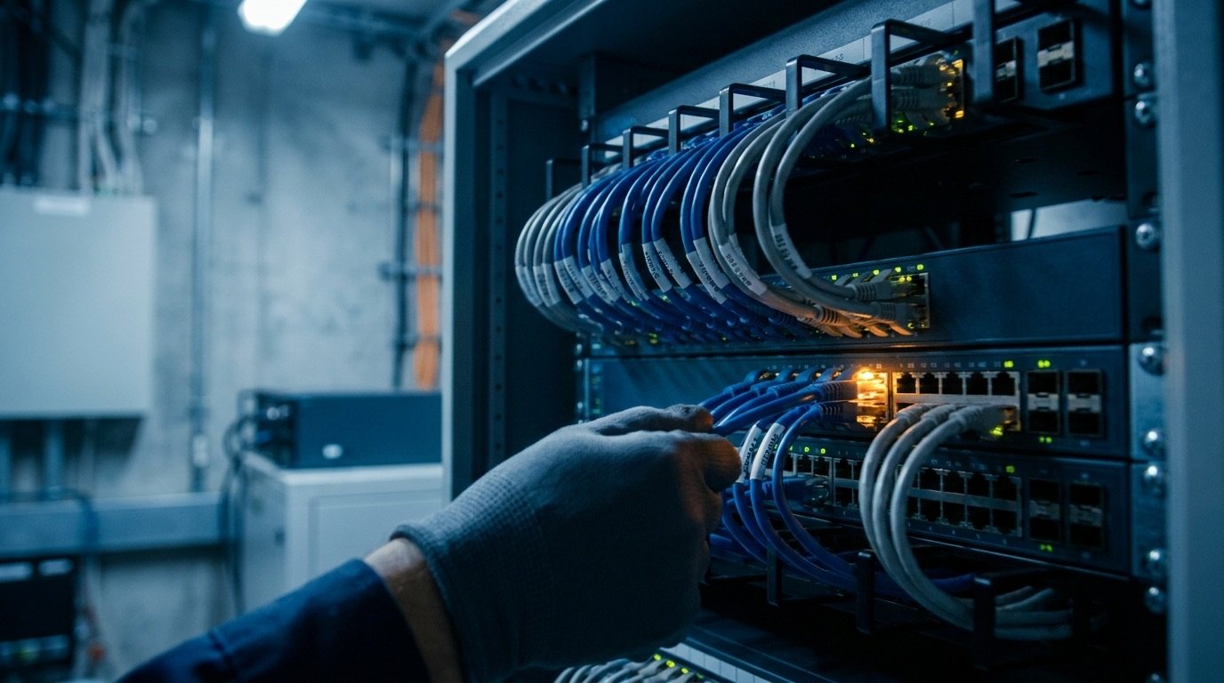 Industrial network rack with neatly routed cables